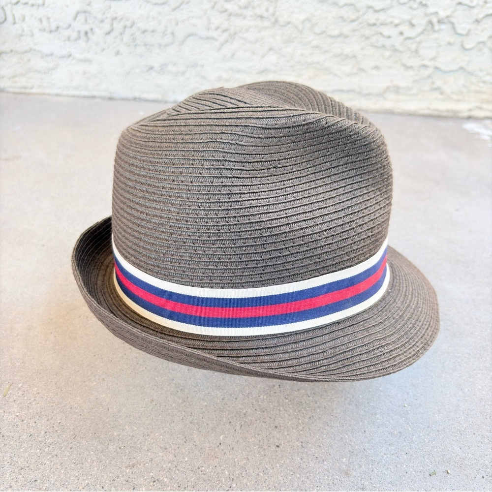 Vintage Stone Fedora Brown Red White Stripe 100% Paper Women S/M - Picture 3 of 6